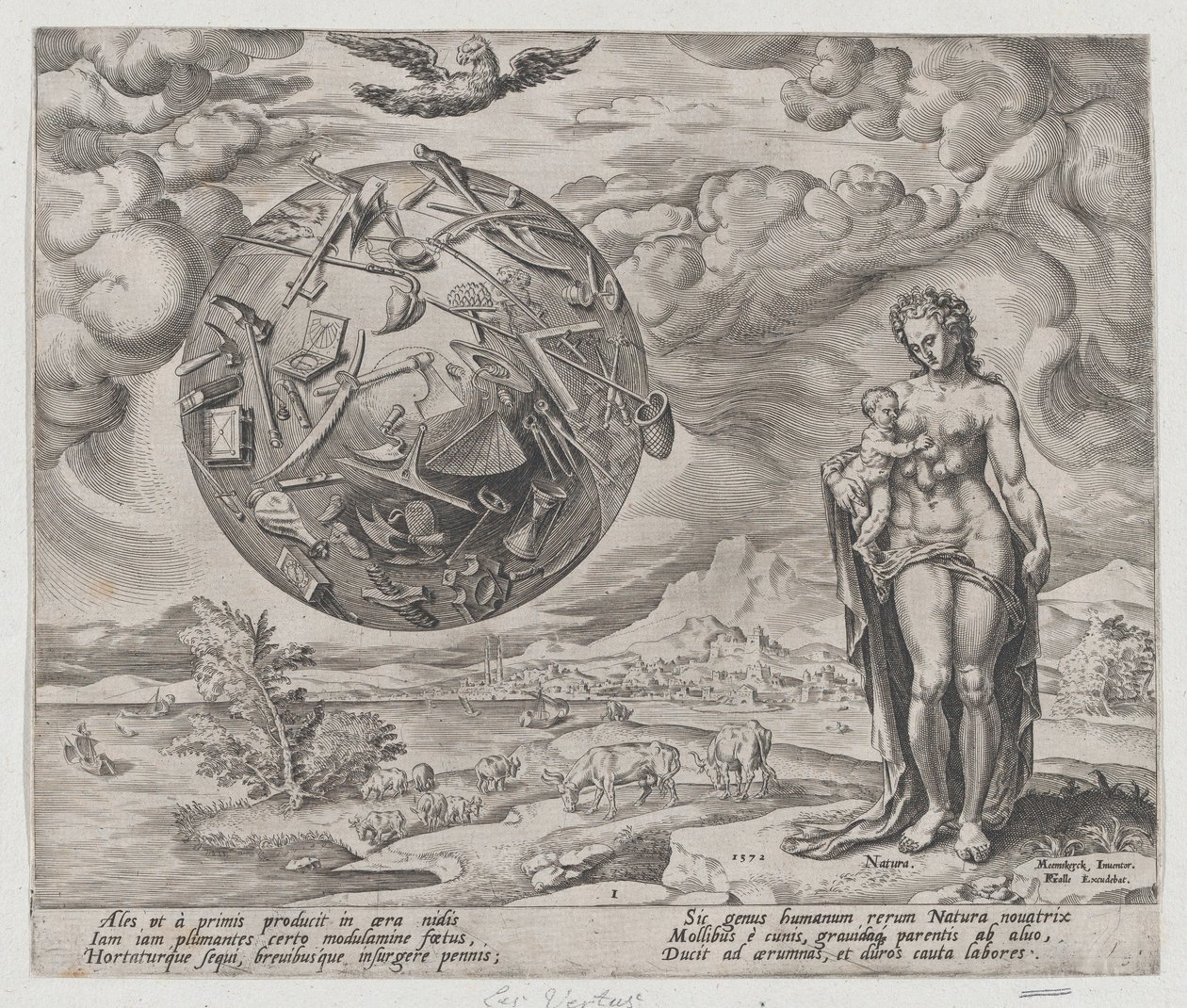 Hombre nacido para trabajar, de La recompensa del trabajo y la diligencia, placa 1, 1572 de Philip Galle