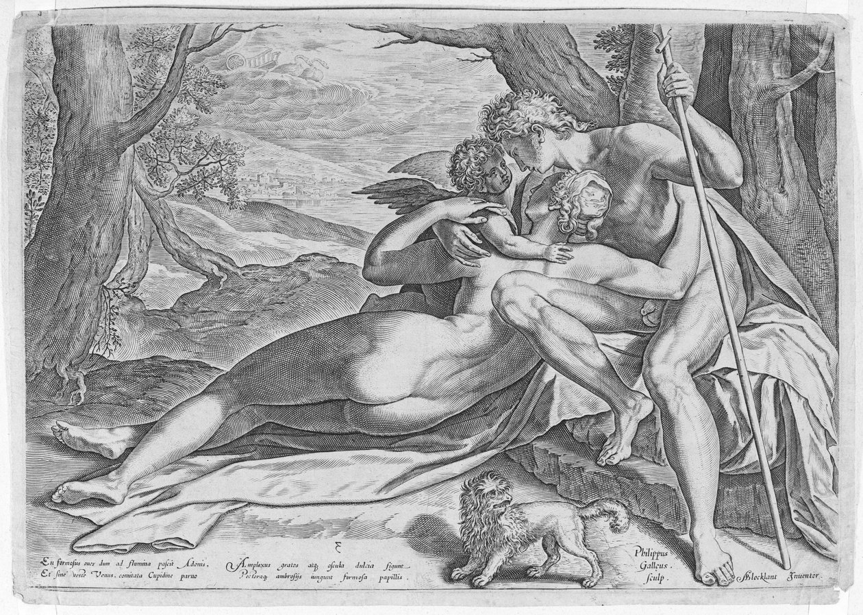 Venus y Adonis, de la serie La historia de Adonis, ca. 1579 de Philip Galle