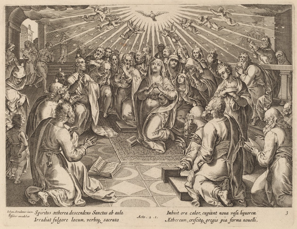 Pentecostés de Philip Galle after Jan van der Straet