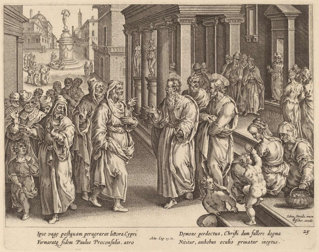 San Pablo disputa con el hechicero de Philip Galle after Jan van der Straet