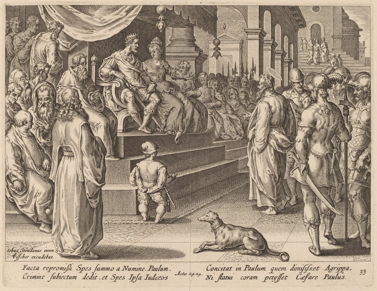San Pablo ante Festo y Agripa de Philip Galle after Jan van der Straet