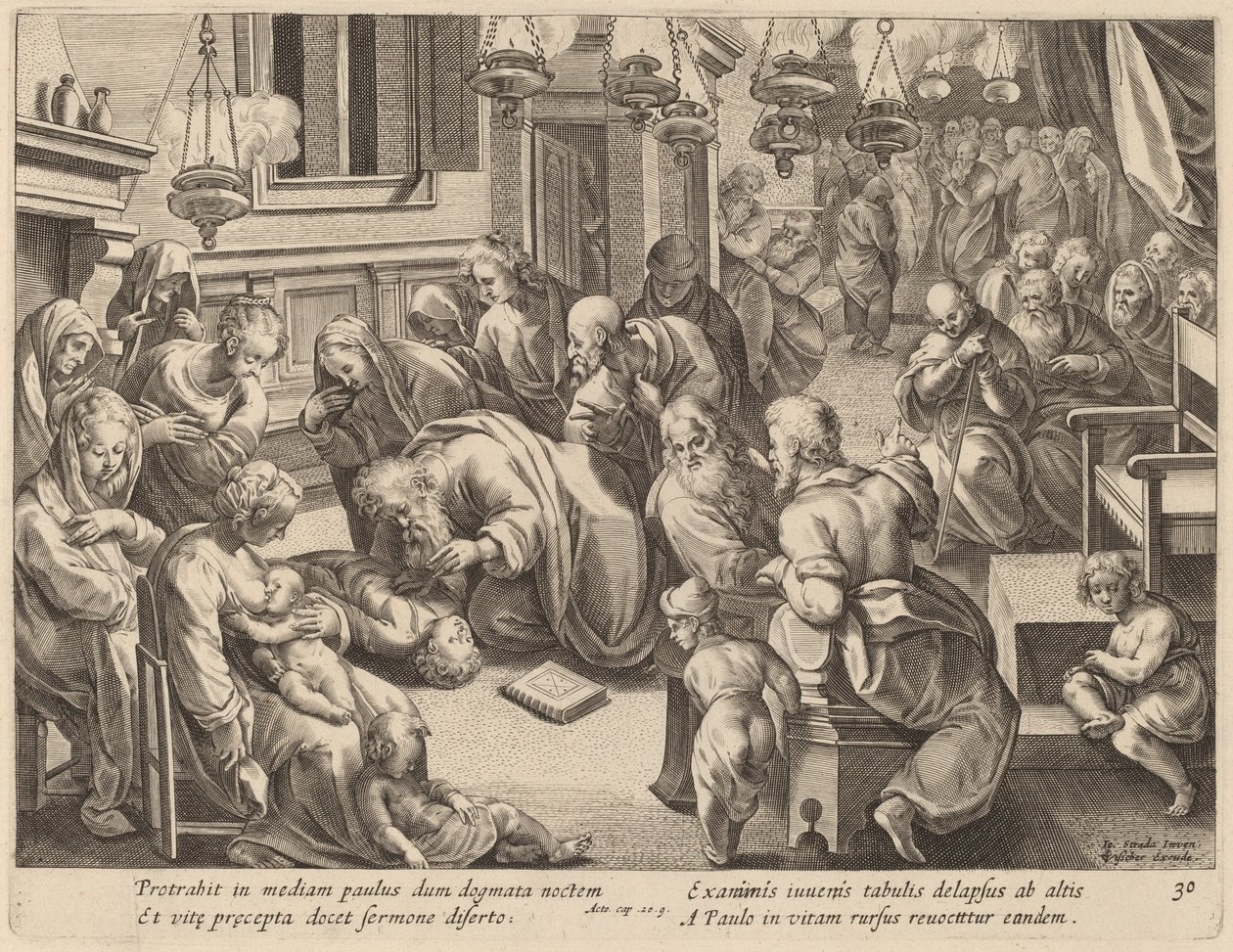 La caída de Eutico de Philip Galle after Jan van der Straet