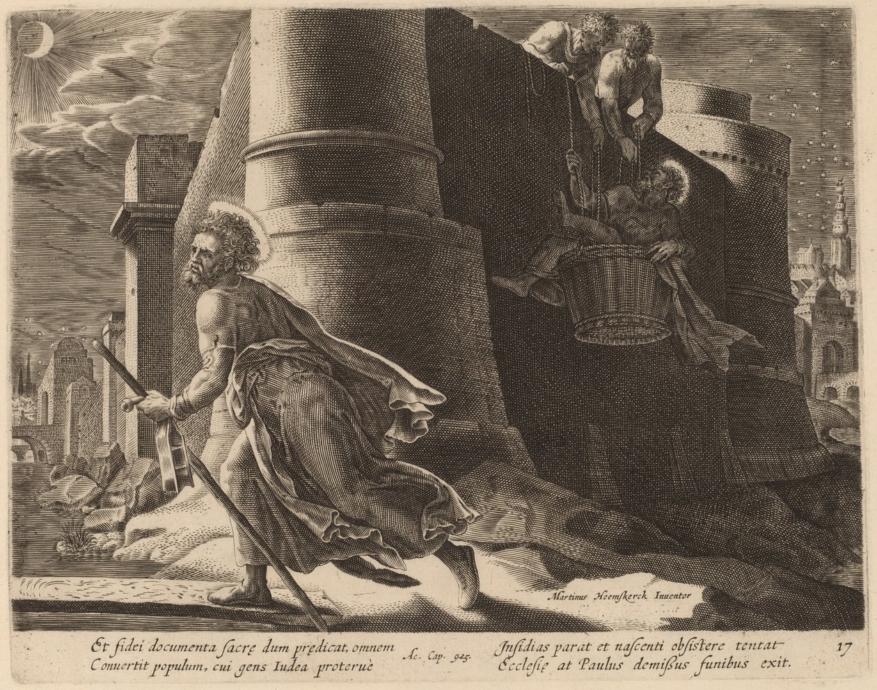 San Pablo escapa de Damasco de Philip Galle after Maerten van Heemskerck