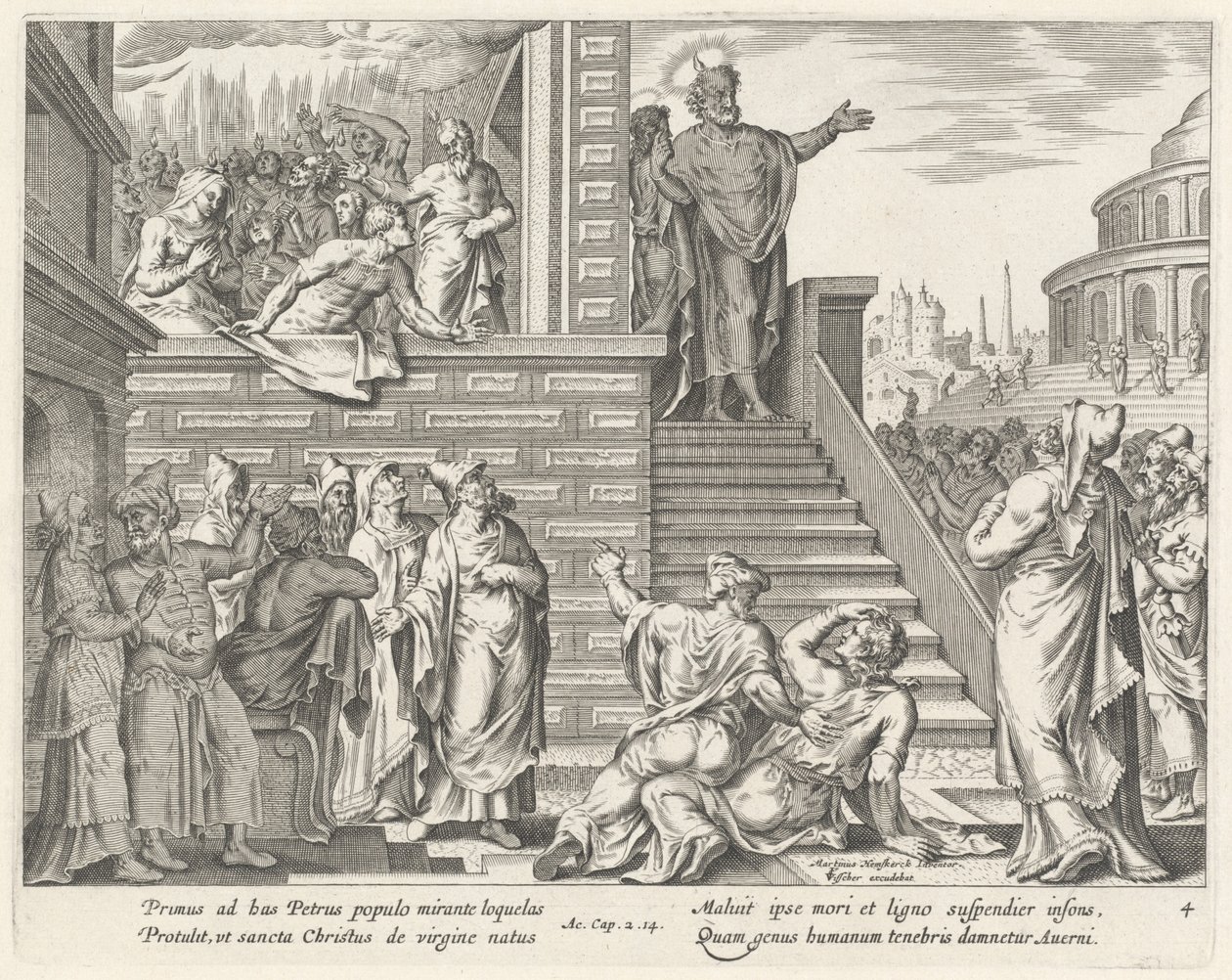 San Pedro Habla a la Gente sobre Cristo de Philip Galle after Maerten van Heemskerck