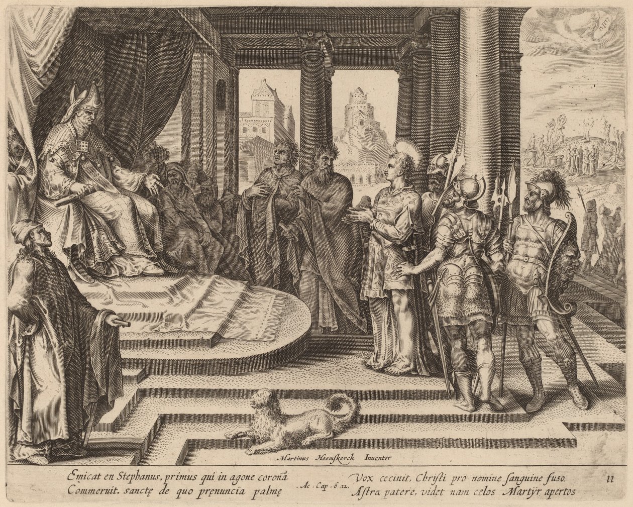 San Esteban ante el consejo de Philip Galle after Maerten van Heemskerck