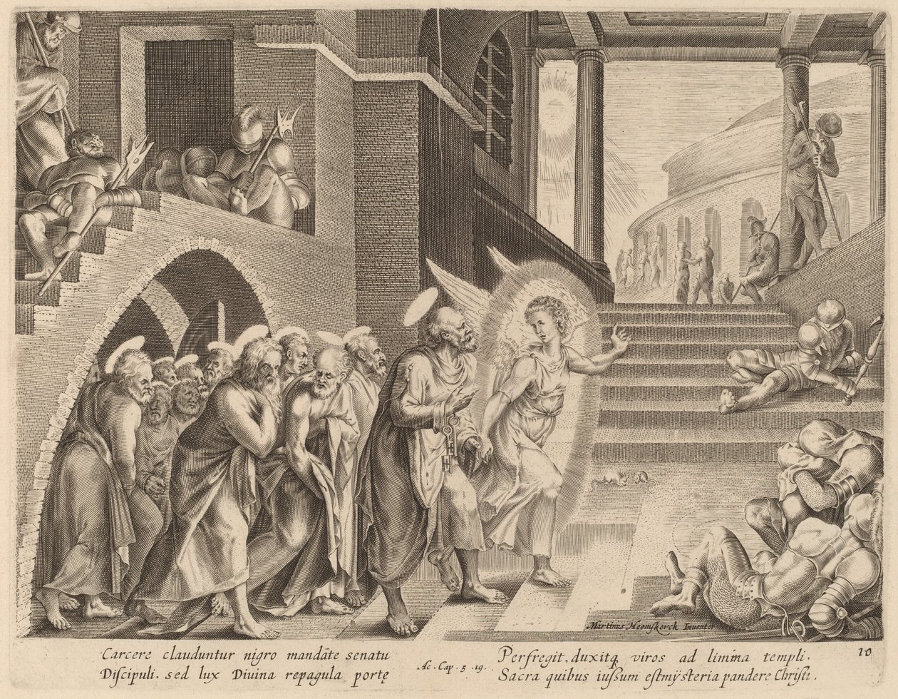 Los Apóstoles Liberados de la Prisión por un Ángel de Philip Galle after Maerten van Heemskerck