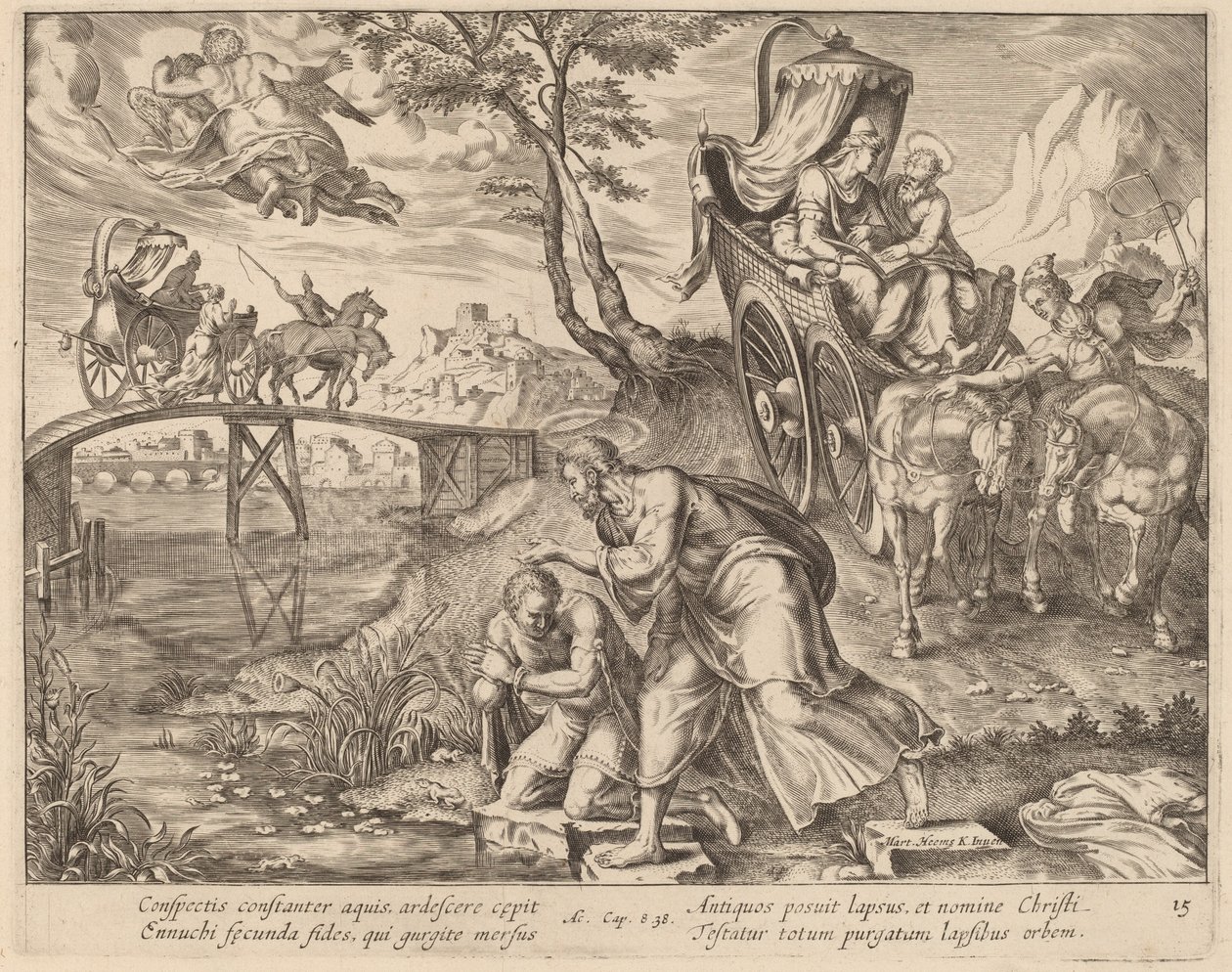El Bautismo del Eunuco por San Felipe de Philip Galle after Maerten van Heemskerck