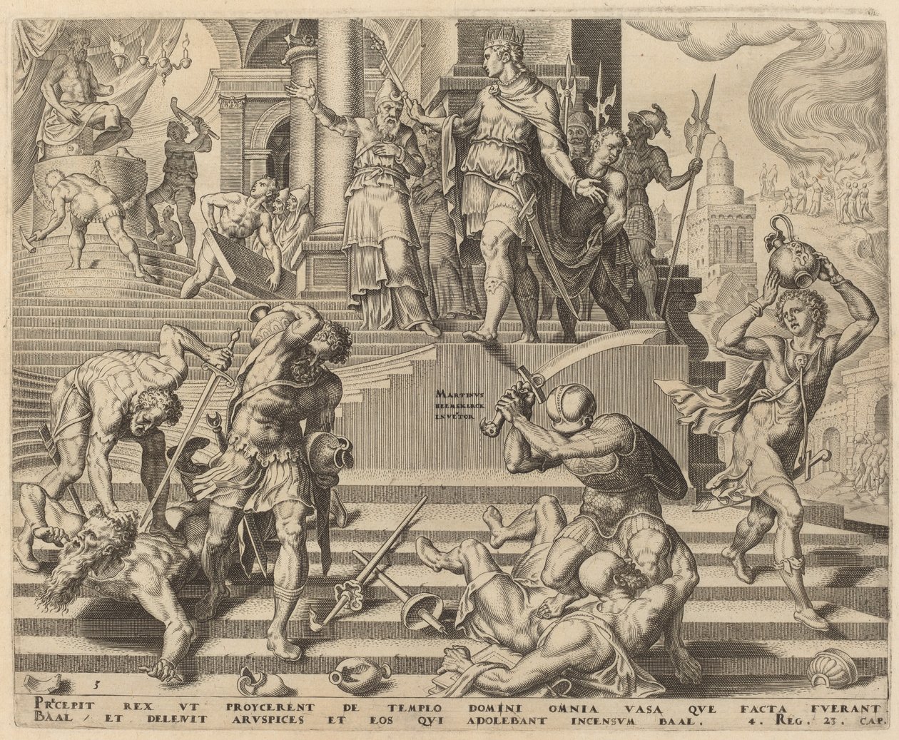 La destrucción del templo de Baal y la matanza de sus sacerdotes de Philip Galle, after Maerten van Heemskerck