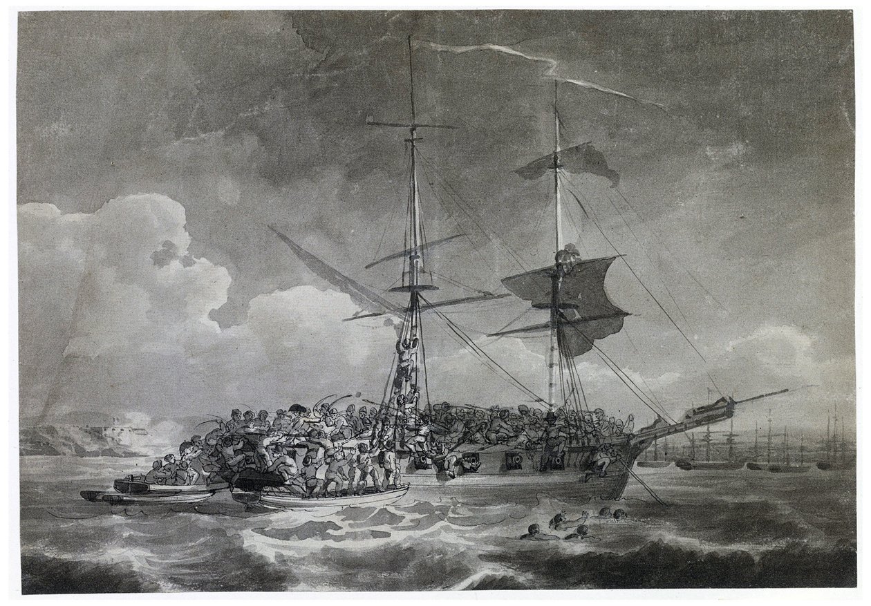 Retrato de un bergantín (ladrillero) francés, La Chevrette (incierto). Bañado en tinta por Philippe Jacques de Loutherbourg (1740-1812). de Philip James de (1740 1812) Loutherbourg