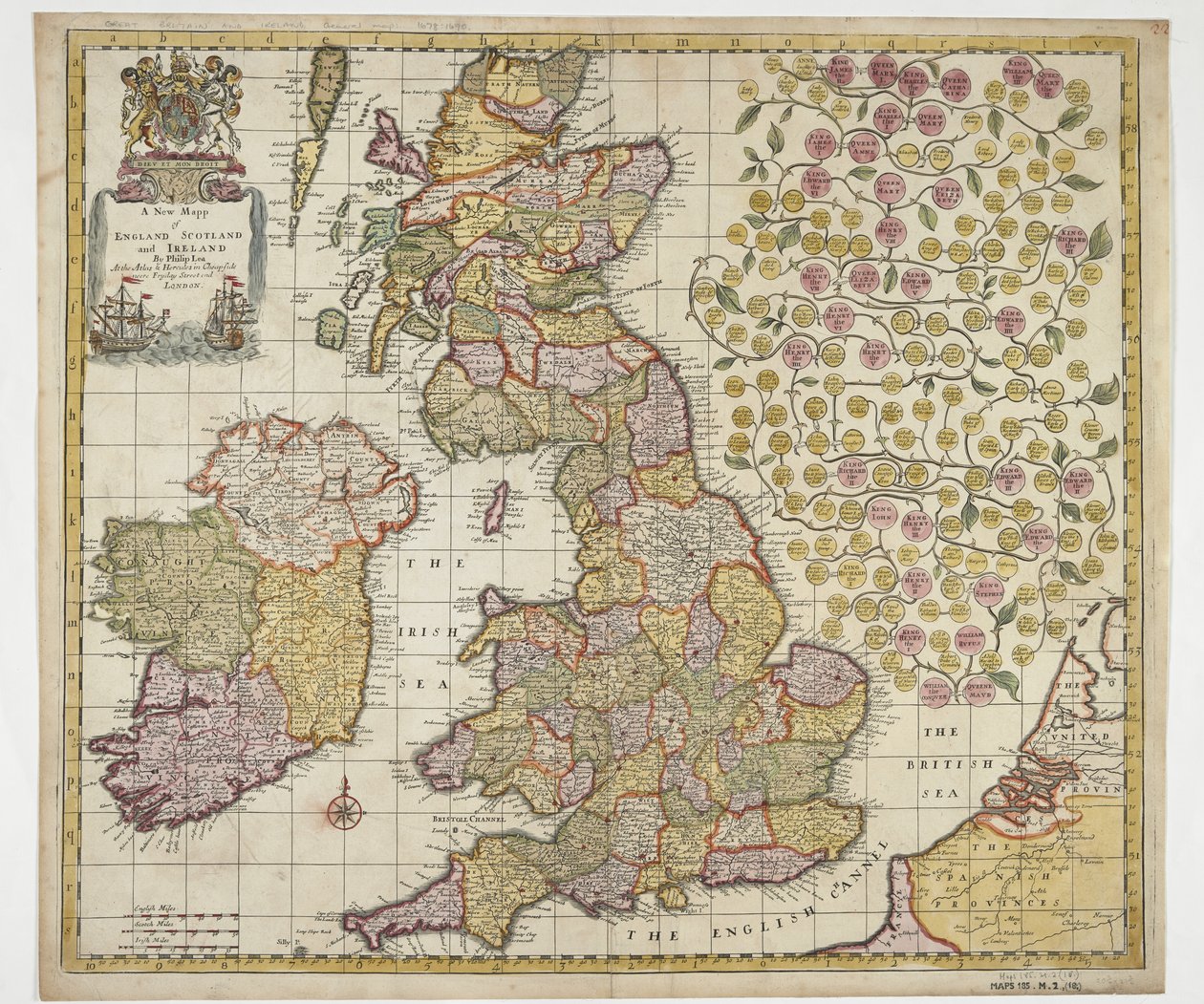Un nuevo mapa de Inglaterra, Escocia e Irlanda, c.1690 (grabado en color) de Philip Lea