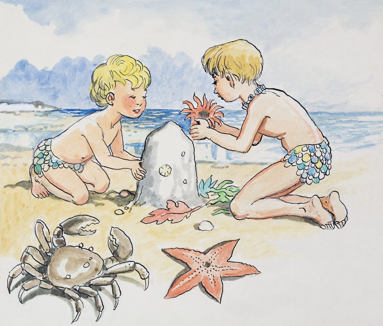 Junto al mar, ilustración de "The Water Babies" de Charles Kingsley de Philip Mendoza
