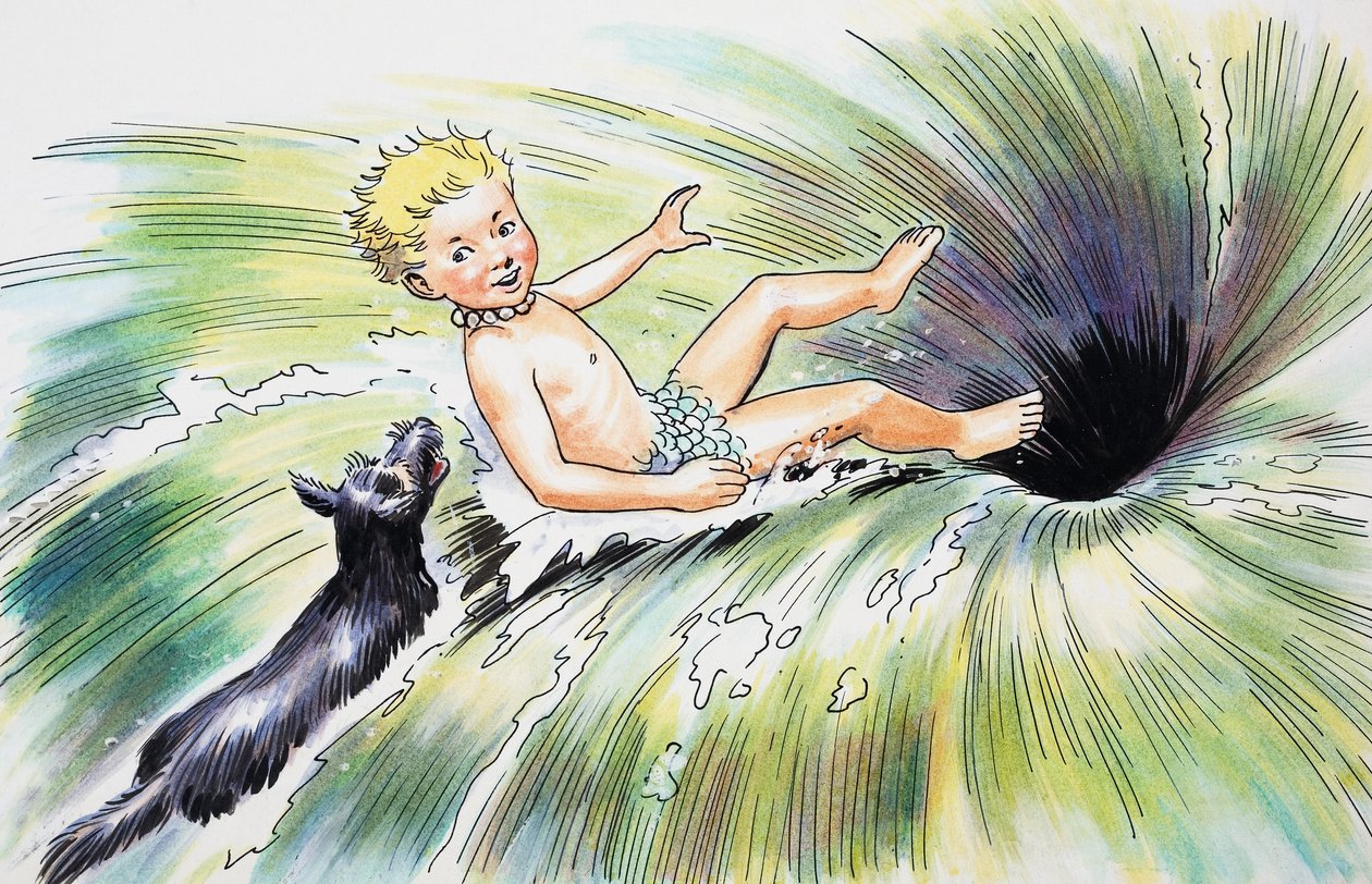Falling into the Whirlpool, ilustración de "The Water Babies" de Charles Kingsley de Philip Mendoza