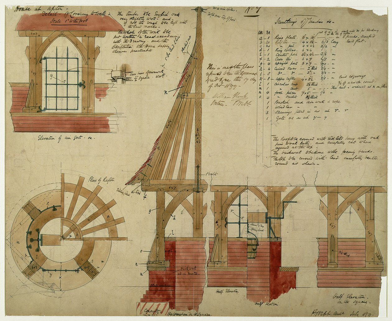 Planes para la Casa Roja, Bexley Heath de Philip Webb