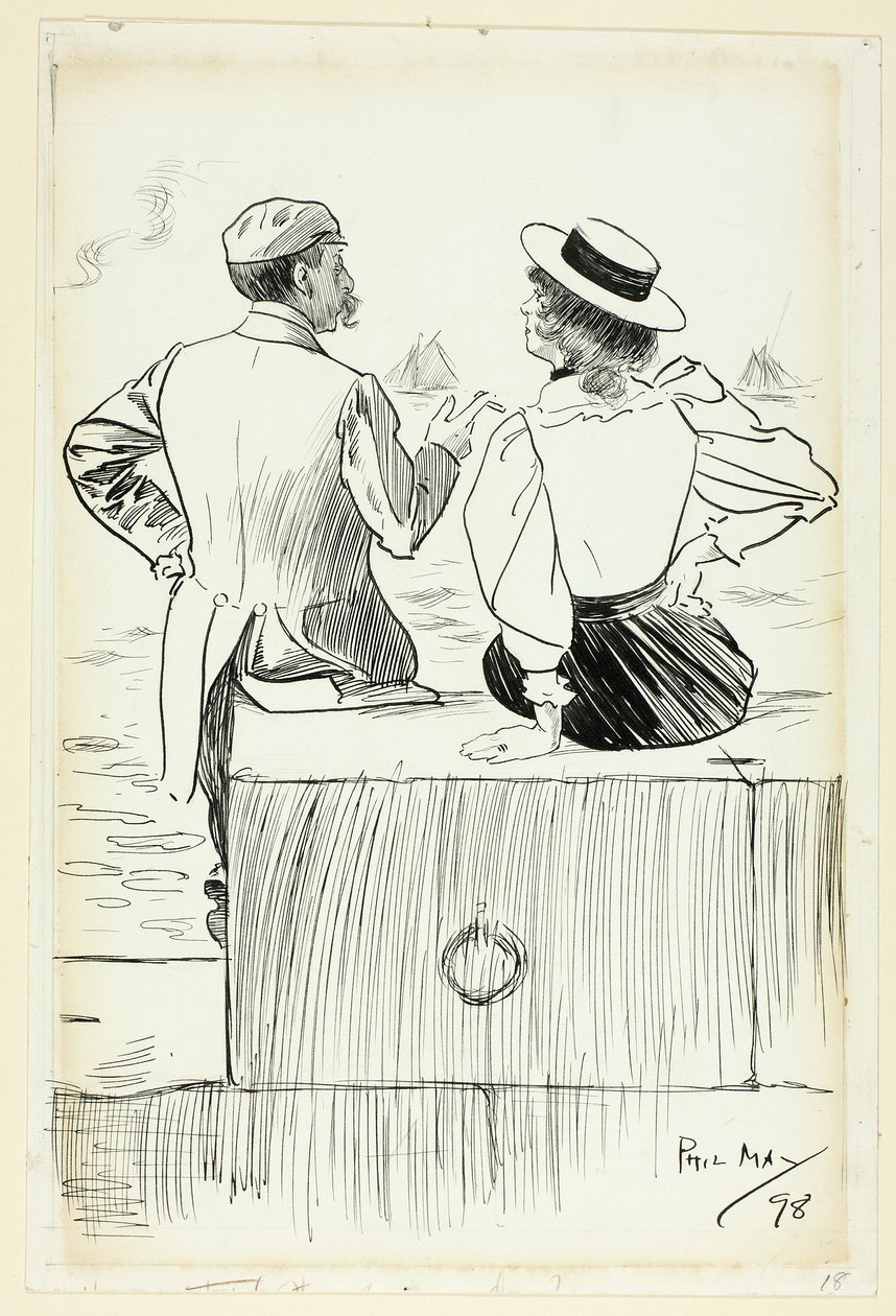 Hombre y mujer sentados en el muelle de Philip William May