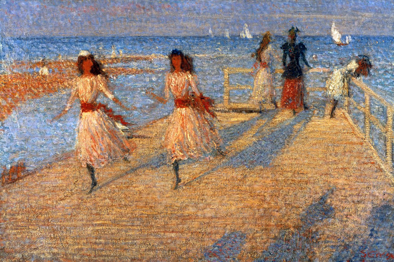 Niñas corriendo, Muelle de Walberswick, 1888-1894 de Philip Wilson Steer