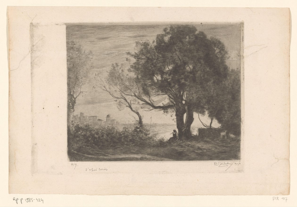 Paisaje con flautista bajo un árbol y la silueta de una ciudad
Soir (título original) de Philip Zilcken (signed by artist)