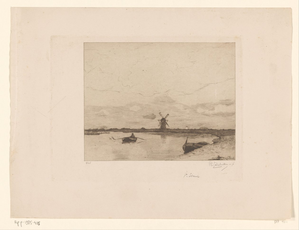 Barco de remo en un paisaje de pradera con un molino de viento
Paysage (título original) de Philip Zilcken (signed by artist)