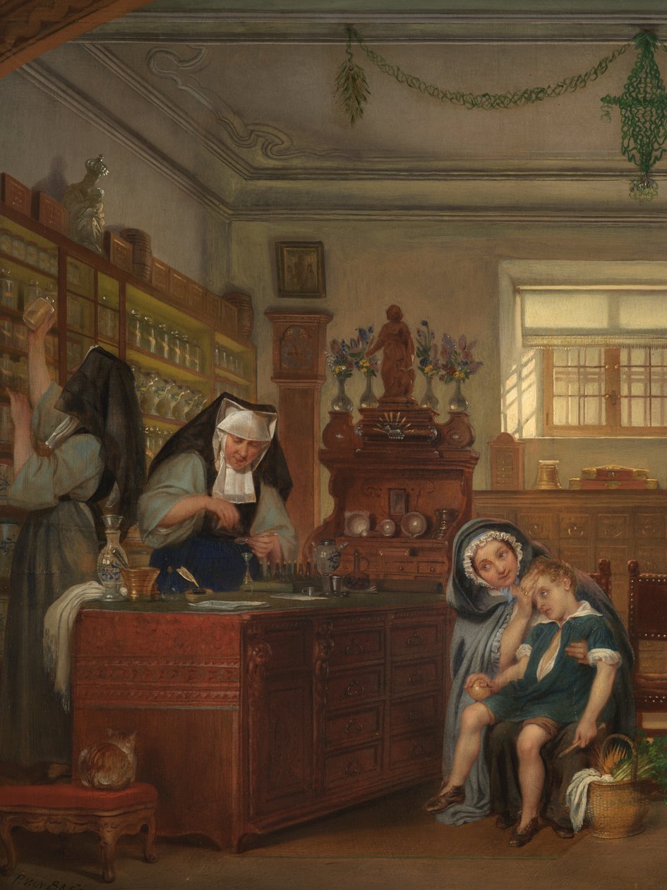 Detalle de la farmacia del hospital Saint-John (óleo sobre tabla) de Philipe Jacques van Bree