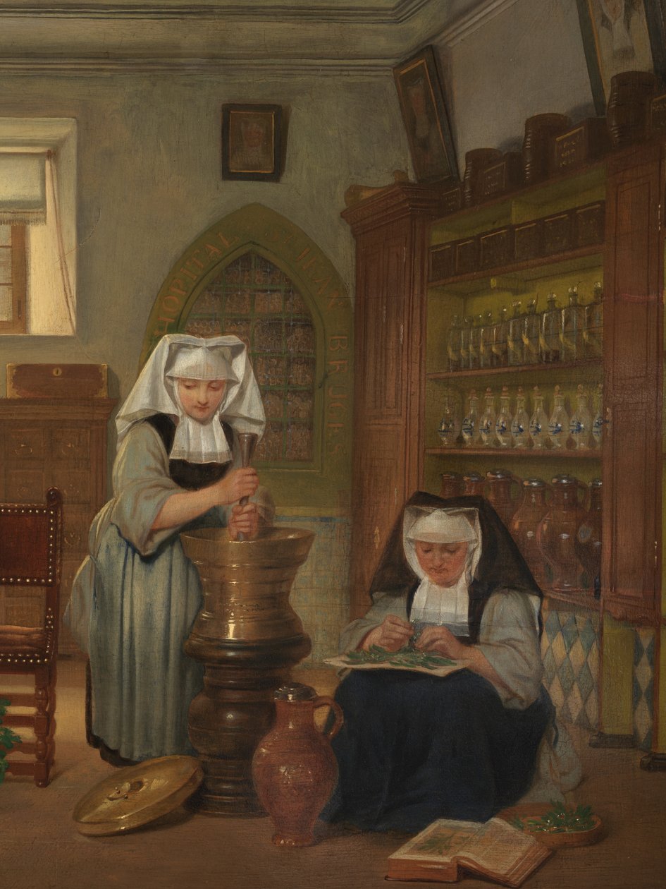 Detalle de la farmacia del hospital Saint-John (óleo sobre tabla) de Philipe Jacques van Bree