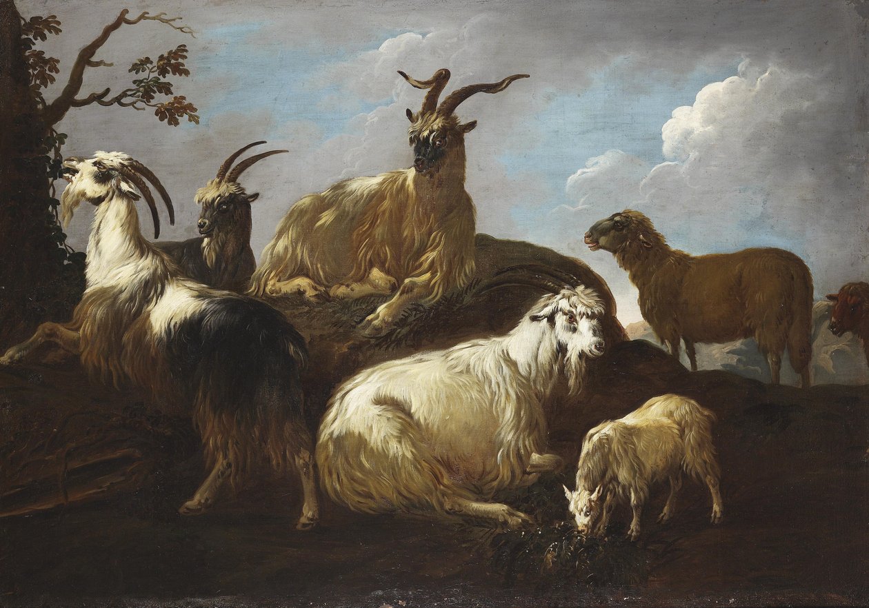 Cabras y ovejas en un paisaje de Philipp Peter Roos