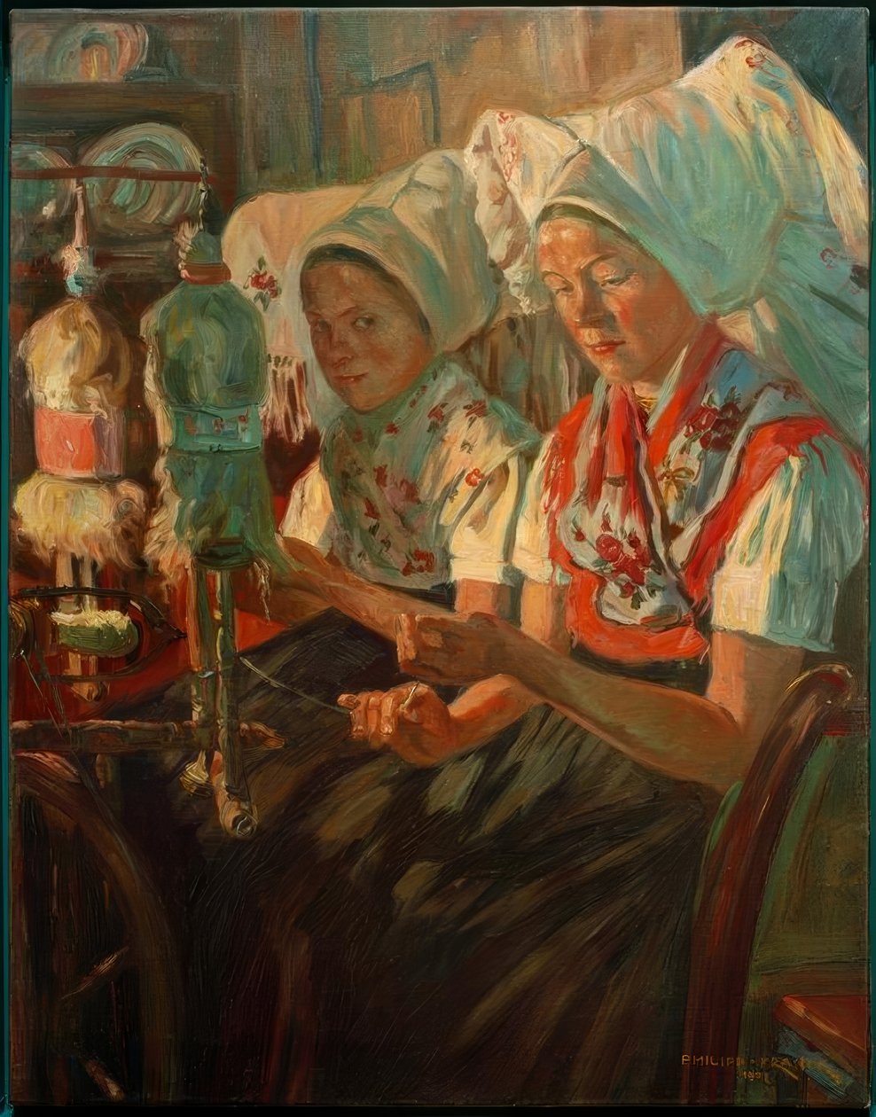 Mujeres de Spreewald hilando de Philipp Franck