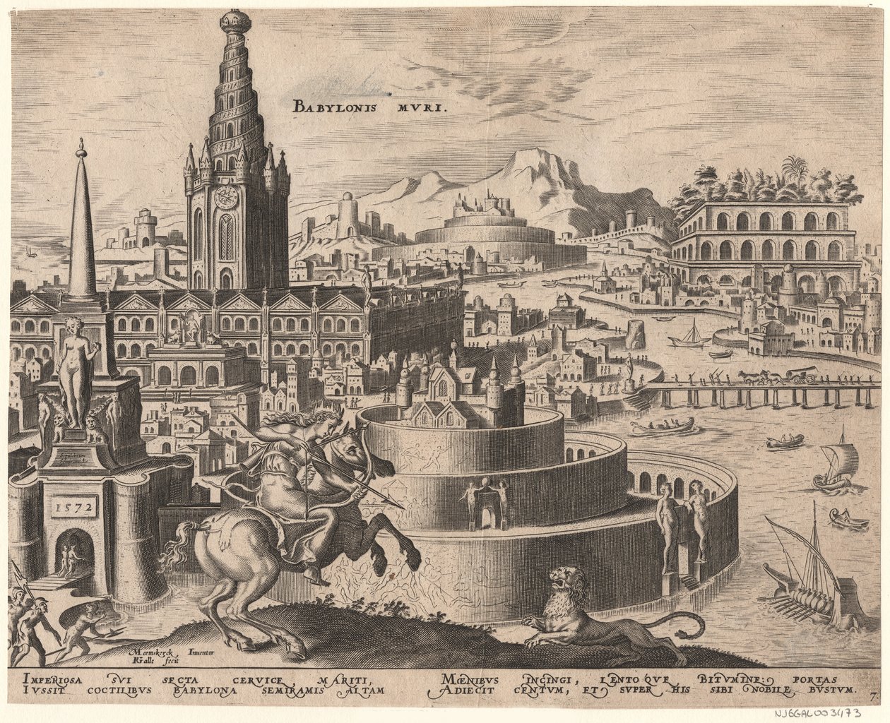 Die Mauern von Babylon de la serie Las Ocho Maravillas del Mundo Después de Maarten van Heemskerck, 1572 de Philipp Galle