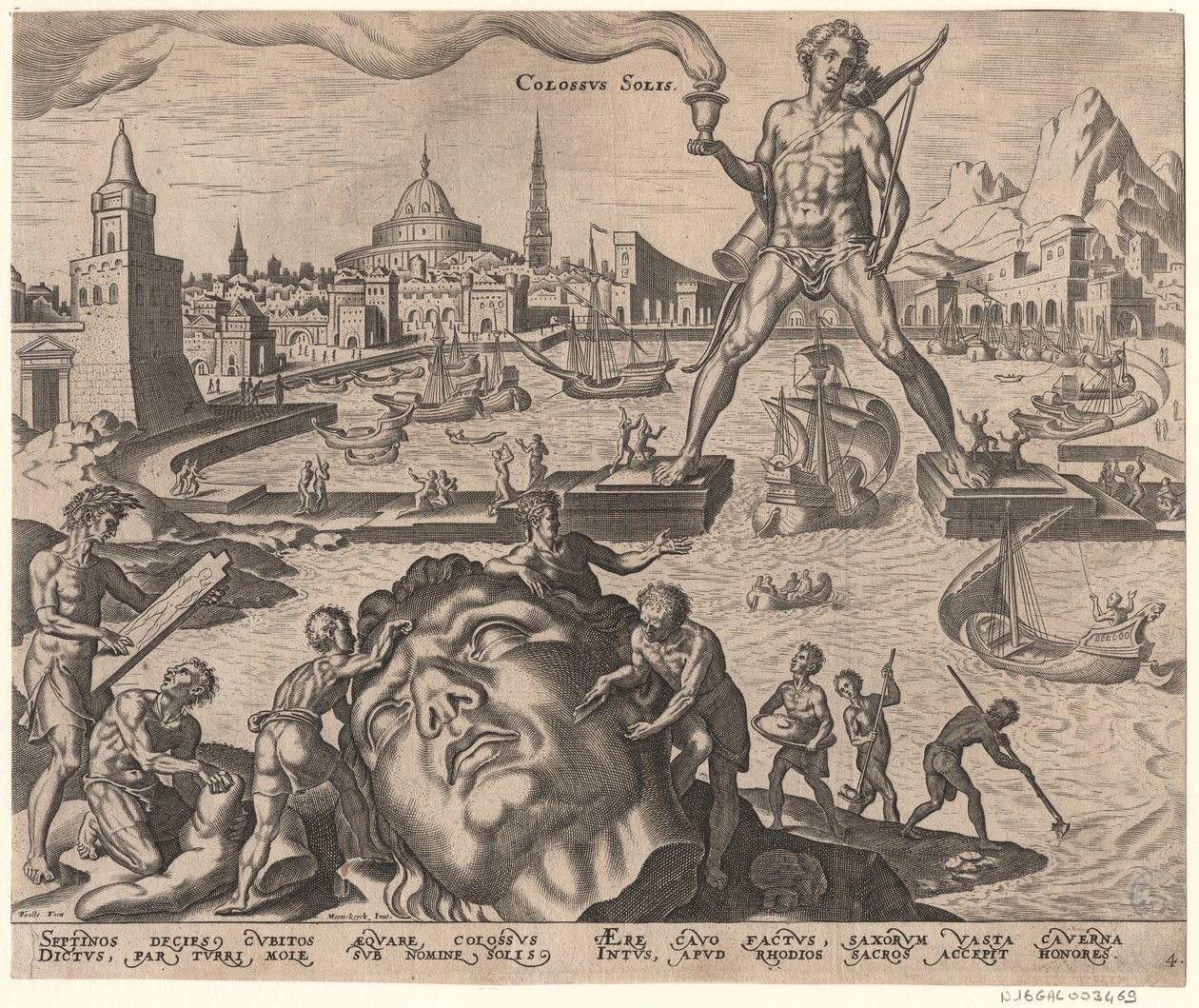 El Coloso de Rodas de la serie Las Ocho Maravillas del Mundo Después de Maarten van Heemskerck de Philipp Galle