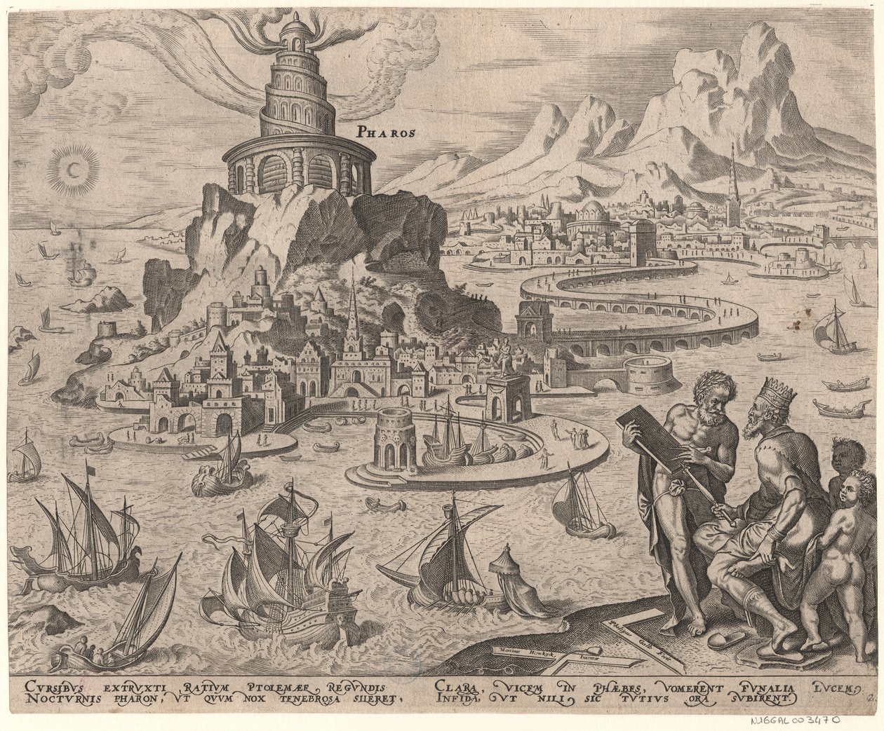 El Faro de Alejandría de la serie Las Ocho Maravillas del Mundo Después de Maarten van Heemskerck, 1572 de Philipp Galle