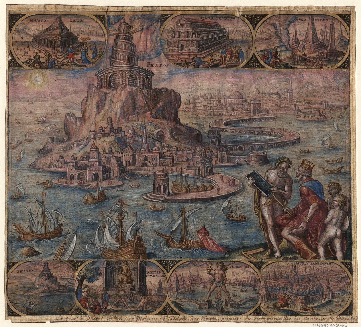 El Faro de Alejandría de la serie Las Ocho Maravillas del Mundo Después de Maarten van Heemskerck, 1572 de Philipp Galle