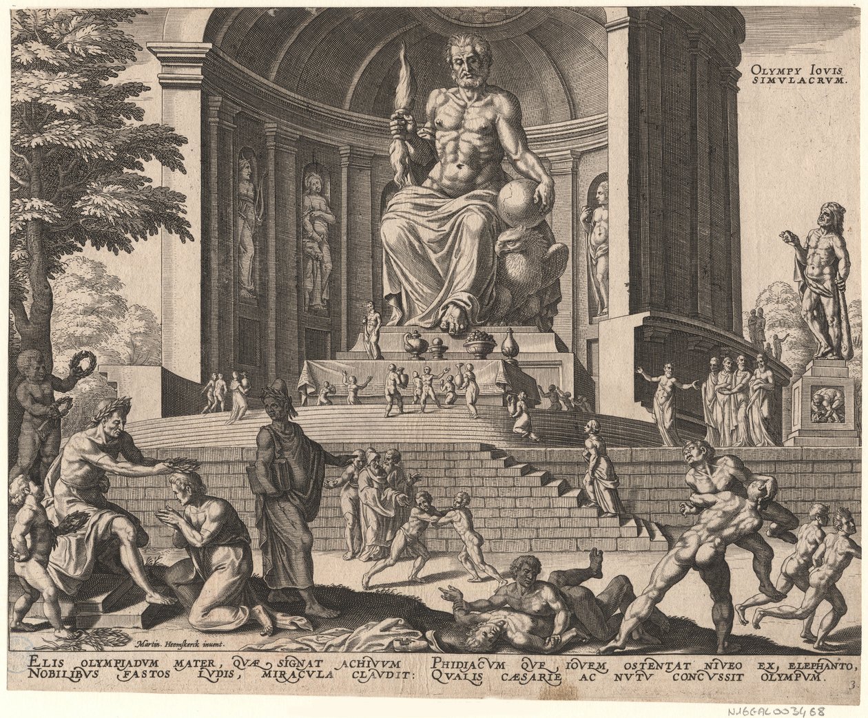 La Estatua de Júpiter en Olimpia de la serie Las Ocho Maravillas del Mundo Después de Maarten van Heemskerck, 1572 de Philipp Galle
