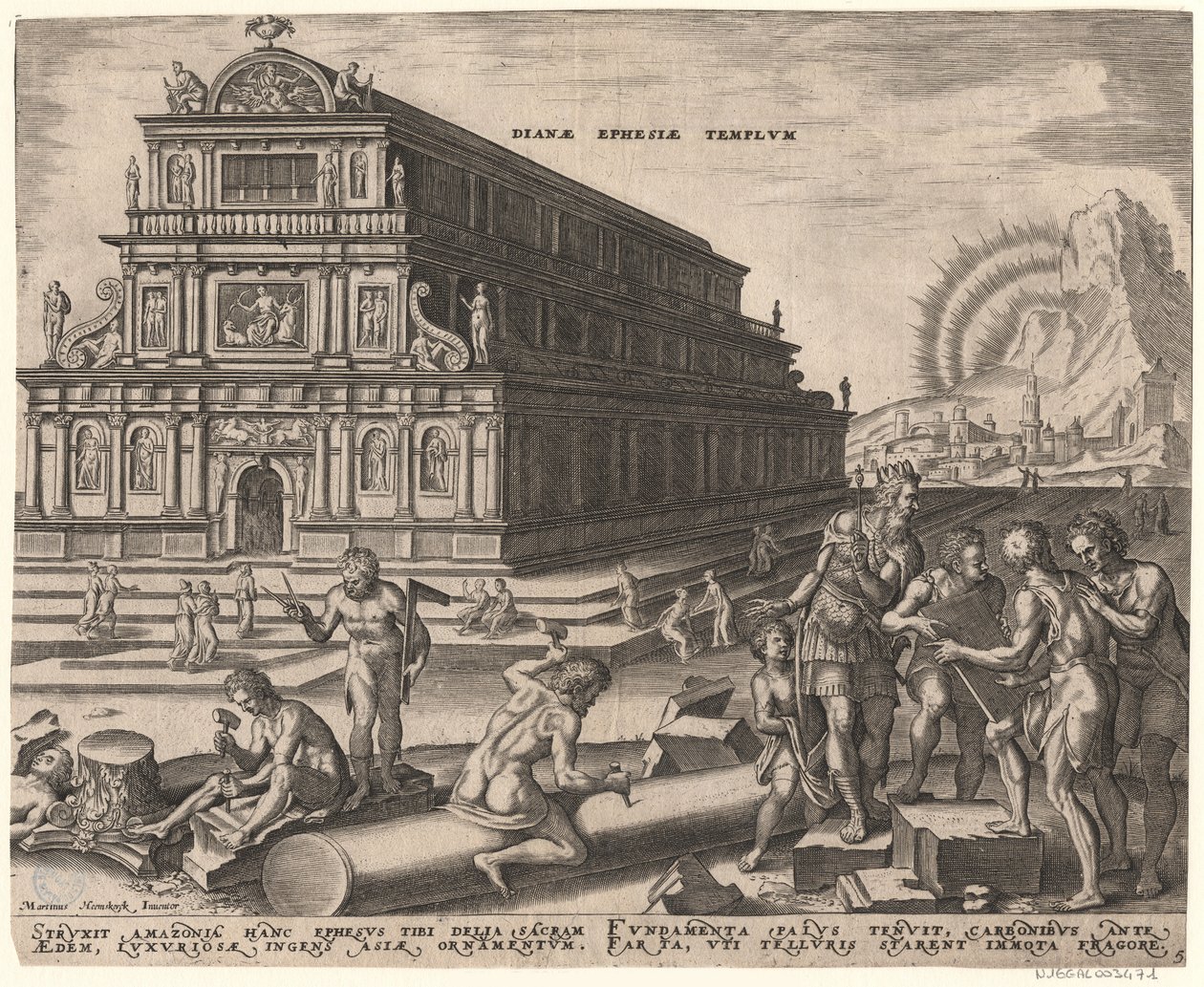 El Templo de Diana en Éfeso de la serie Las Octavas Maravillas del Mundo Después de Maarten van Heemskerck, 1572 de Philipp Galle