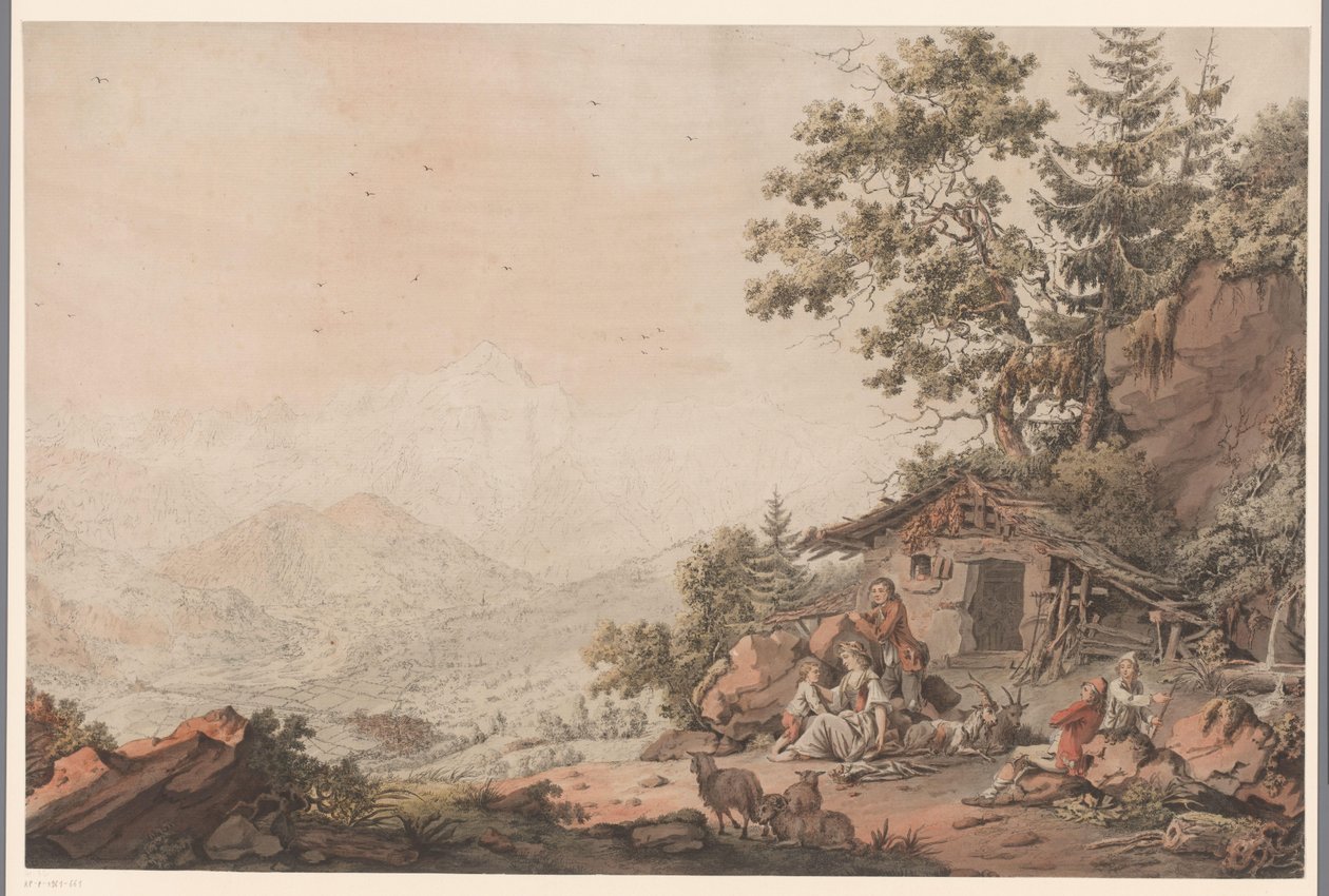 Familia en una casa en las montañas de Philipp Jacques Loutherbourg (I) (attributed to)
