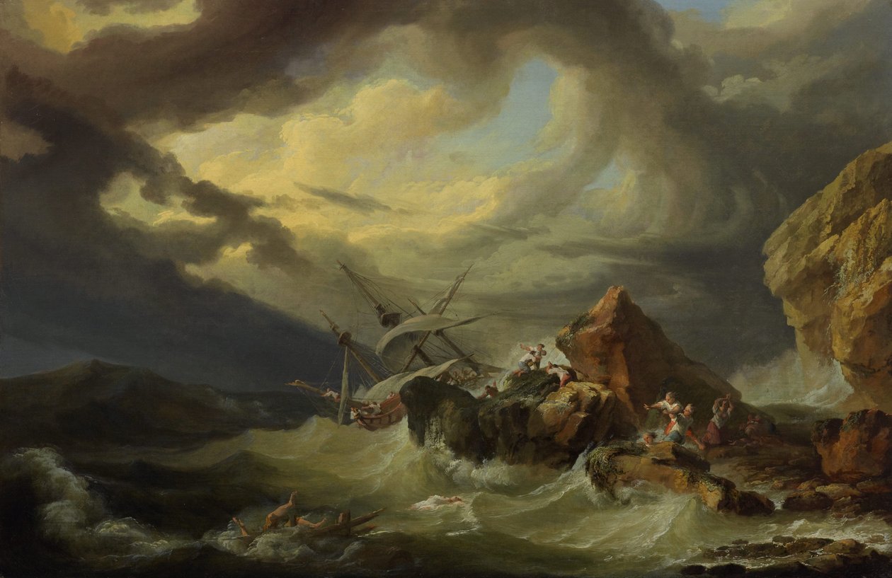 Un naufragio frente a una costa rocosa de Philippe Jacques de Loutherbourg
