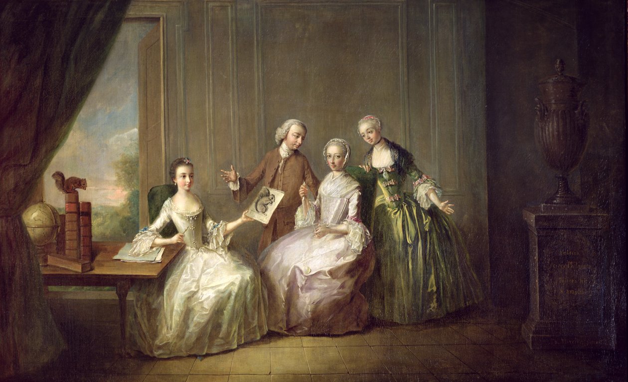 Familia en un interior con ardillas, posiblemente la familia Burton de Eltham, Kent, 1755-60 de Philippe Mercier