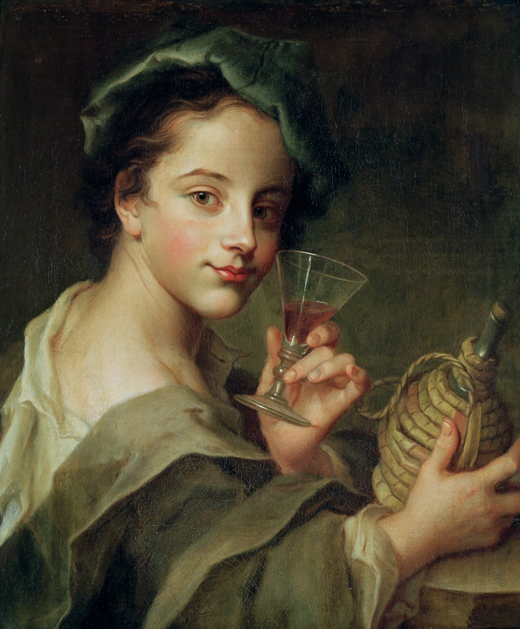 Mujer con una copa de vino de Philippe Mercier