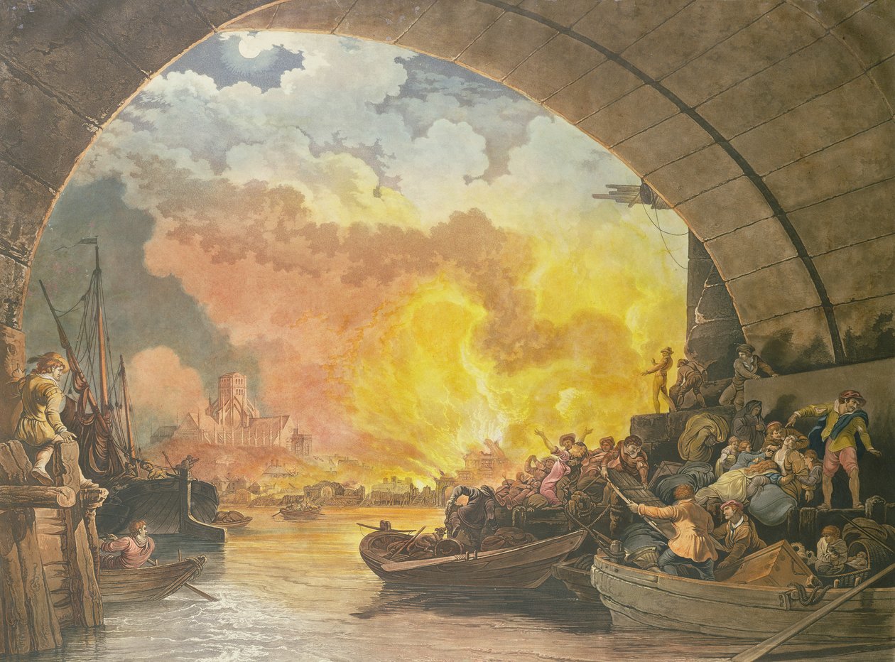 El Gran Incendio de Londres, 1799, grabado por J.C. Stadler de Philippe Jacques de Loutherbourg