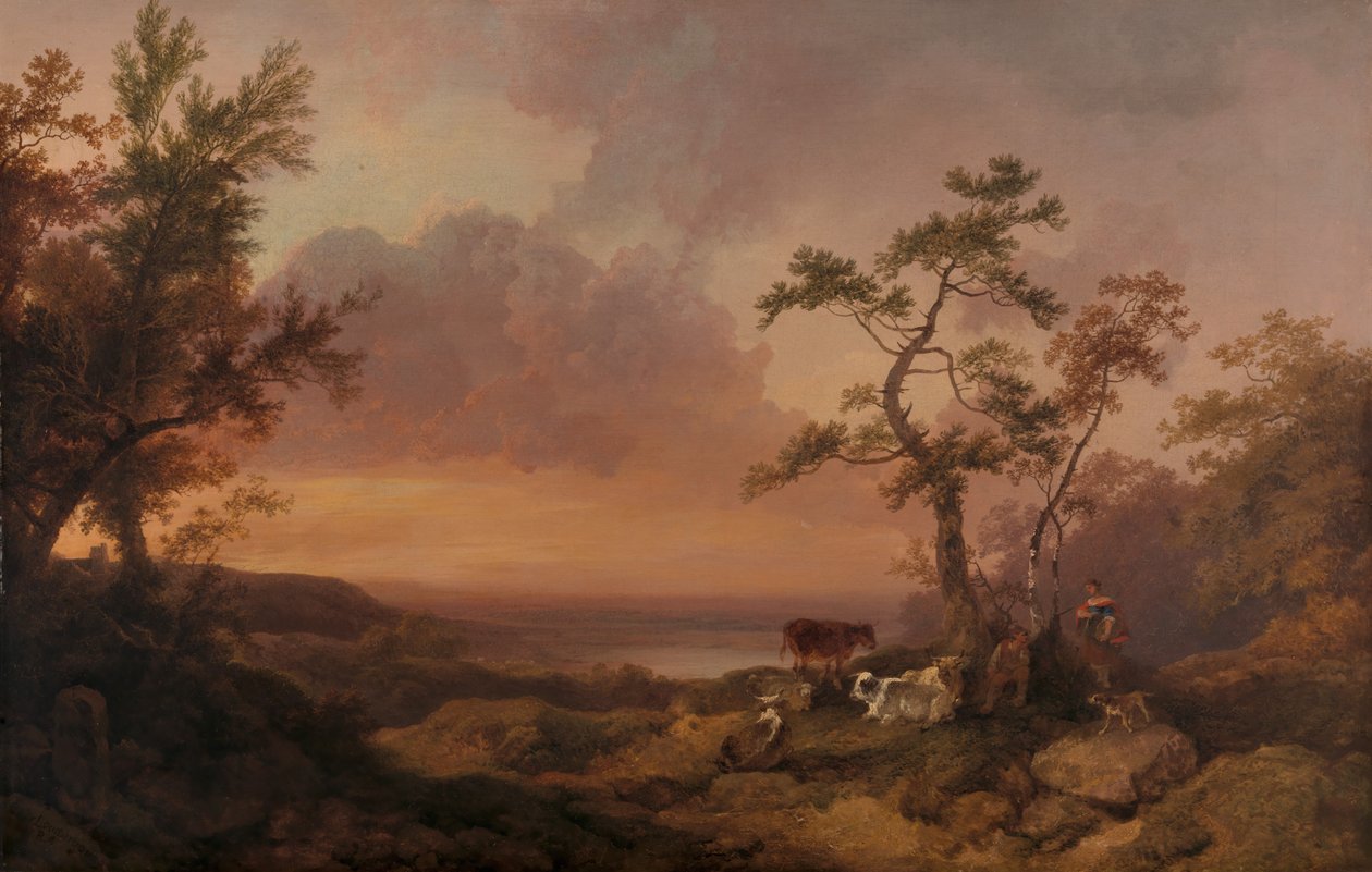 Paisaje con ganado y campesinos de Philippe-Jacques de Loutherbourg