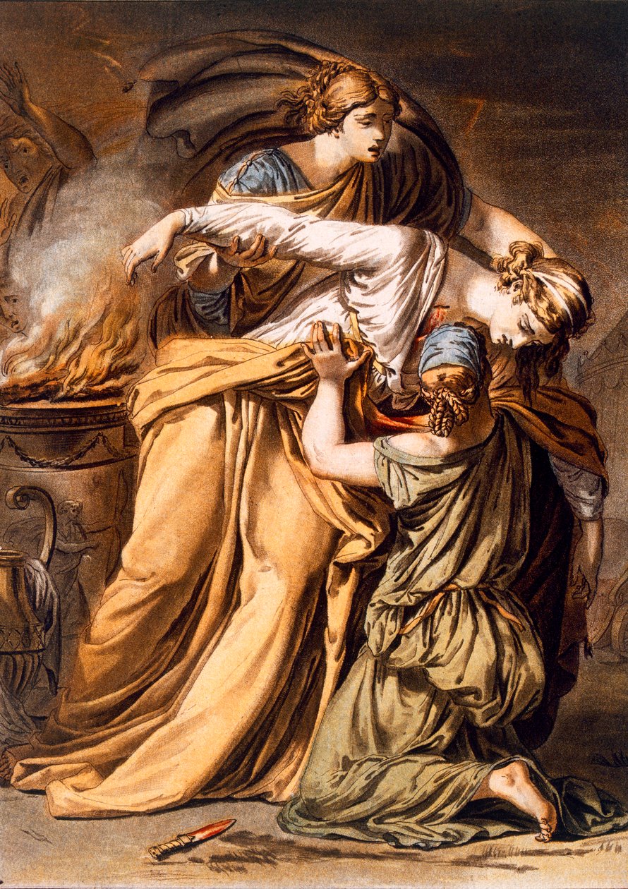 Eriphile, traje para "Ifigenia en Aulis" de Jean Racine, del volumen II de "Investigación sobre los trajes y el teatro de todas las naciones", grabado por Pierre Michel Alix (1762-1817) 1802 (grabado en color) de Philippe (after) Chery