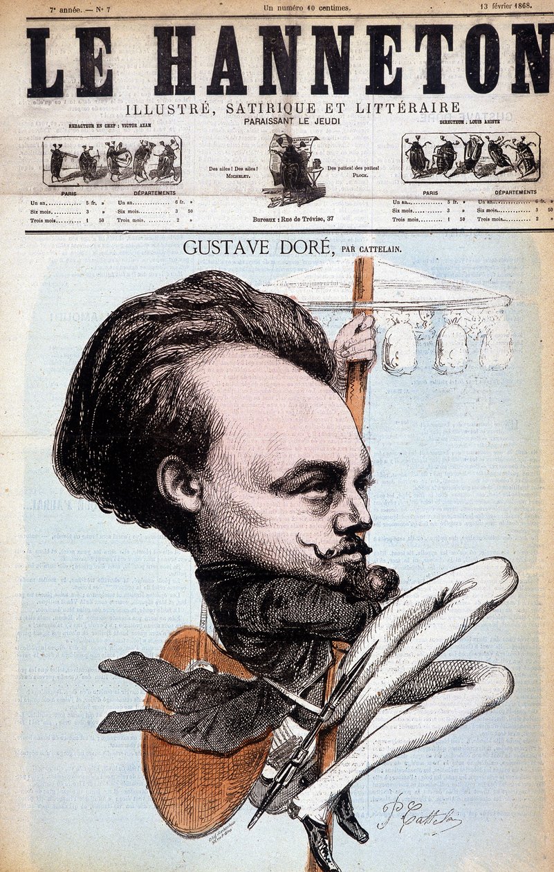 Gustave Doré. Dibujante y pintor francés (1832-1883). Caricatura por Cattelain. El Hanneton 1868. de Philippe Auguste Cattelain