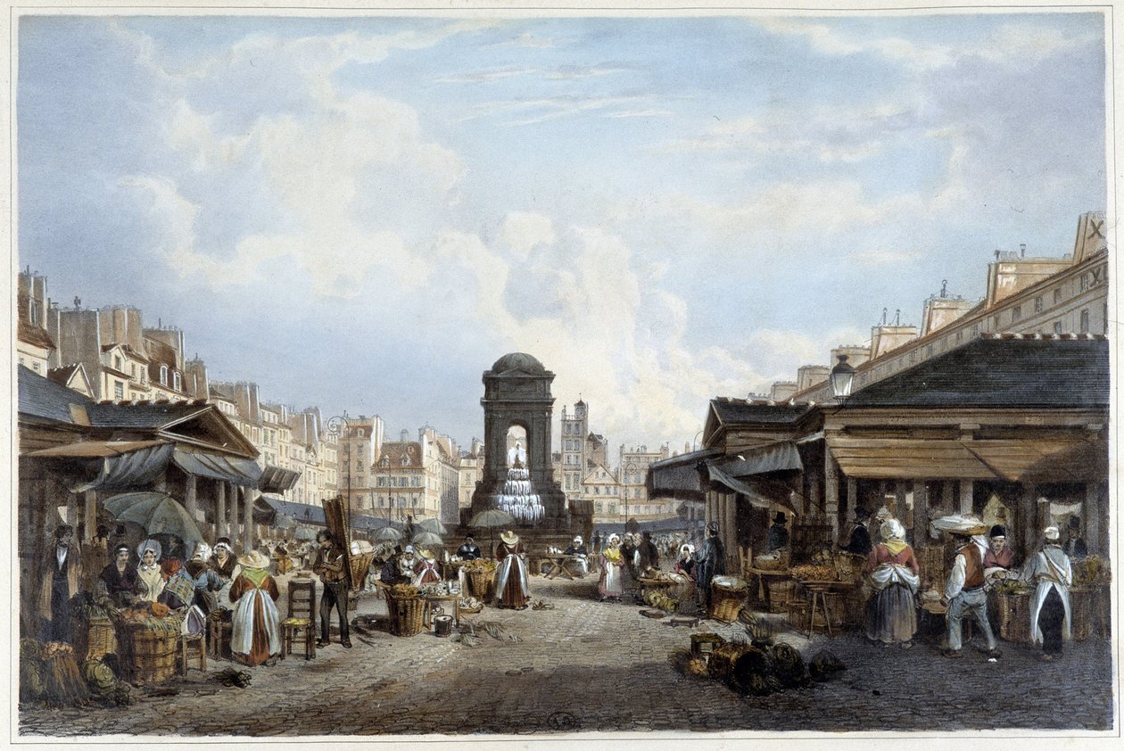 El paseo alrededor de la fuente de los inocentes, ca. 1840 - en "Promenade dans Paris et ses environs", ilustrado por Jacottet y Benoist, París, ca. 1840 de Philippe Benoist