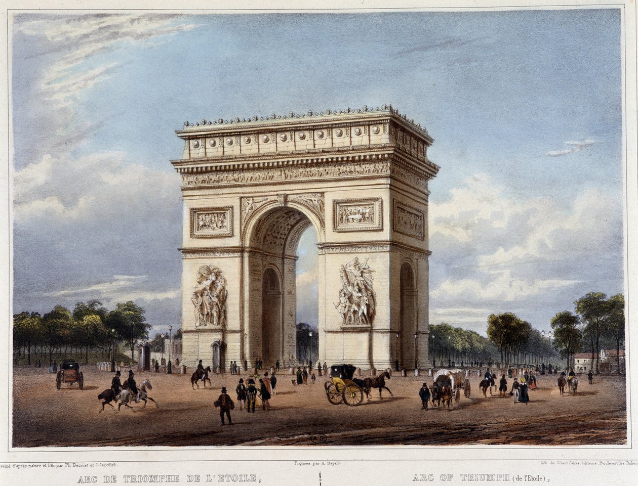 El Arco de Triunfo - en “Paseo por París y sus alrededores”, diseñado por Jacottet y Benoist, c. 1840 de Philippe Benoist