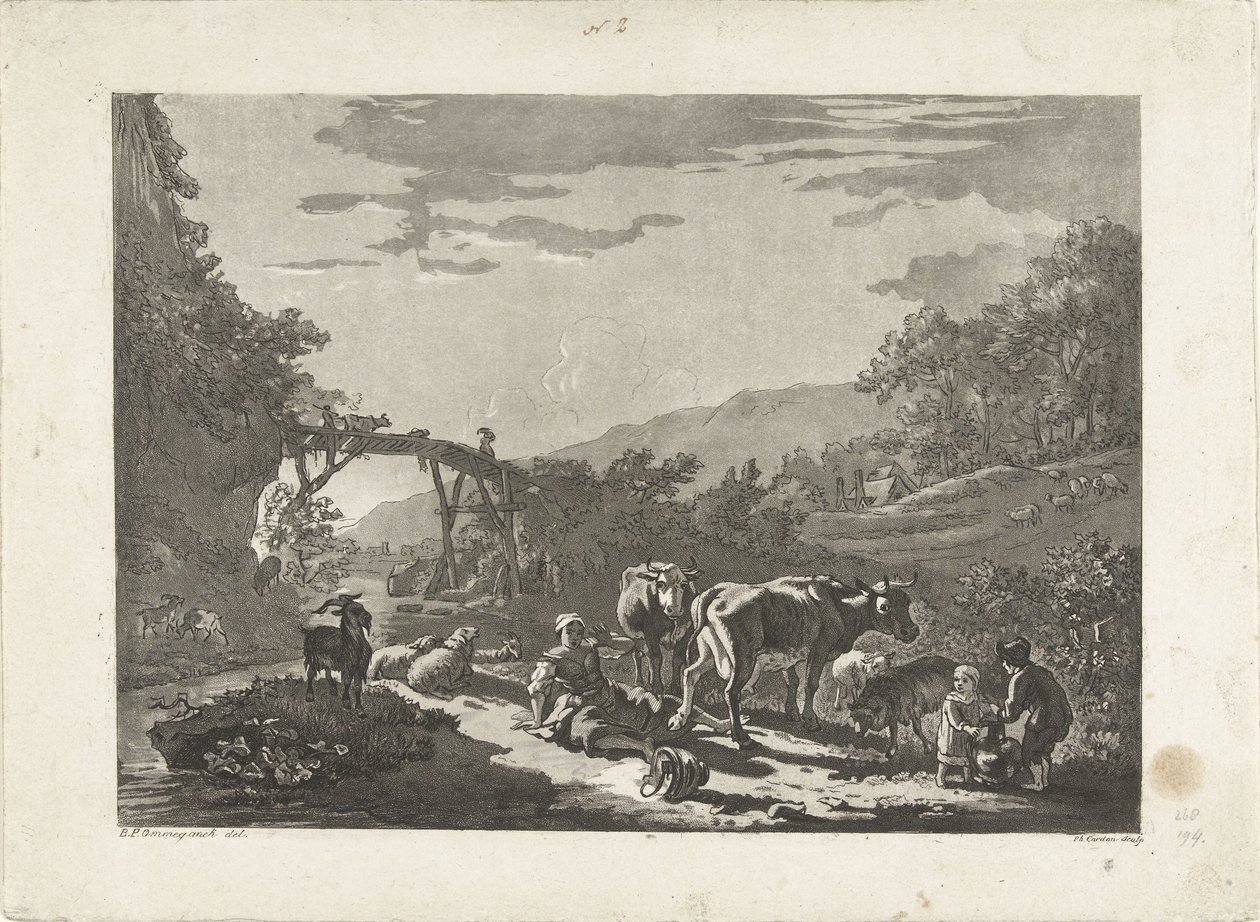 Paisaje con lechera y puente de madera. de Philippe Cardon