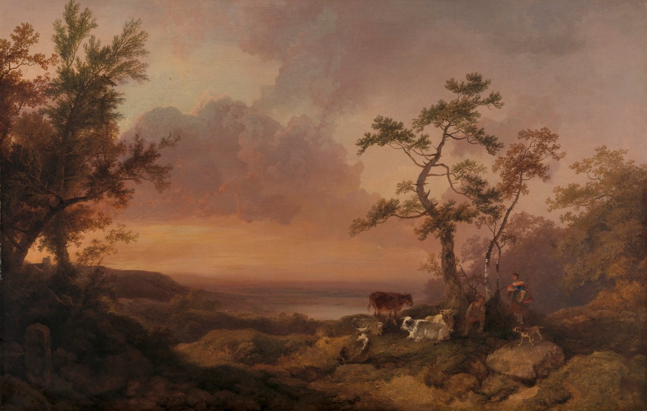 Paisaje con ganado y campesinos de Philippe Jacques de Loutherbourg