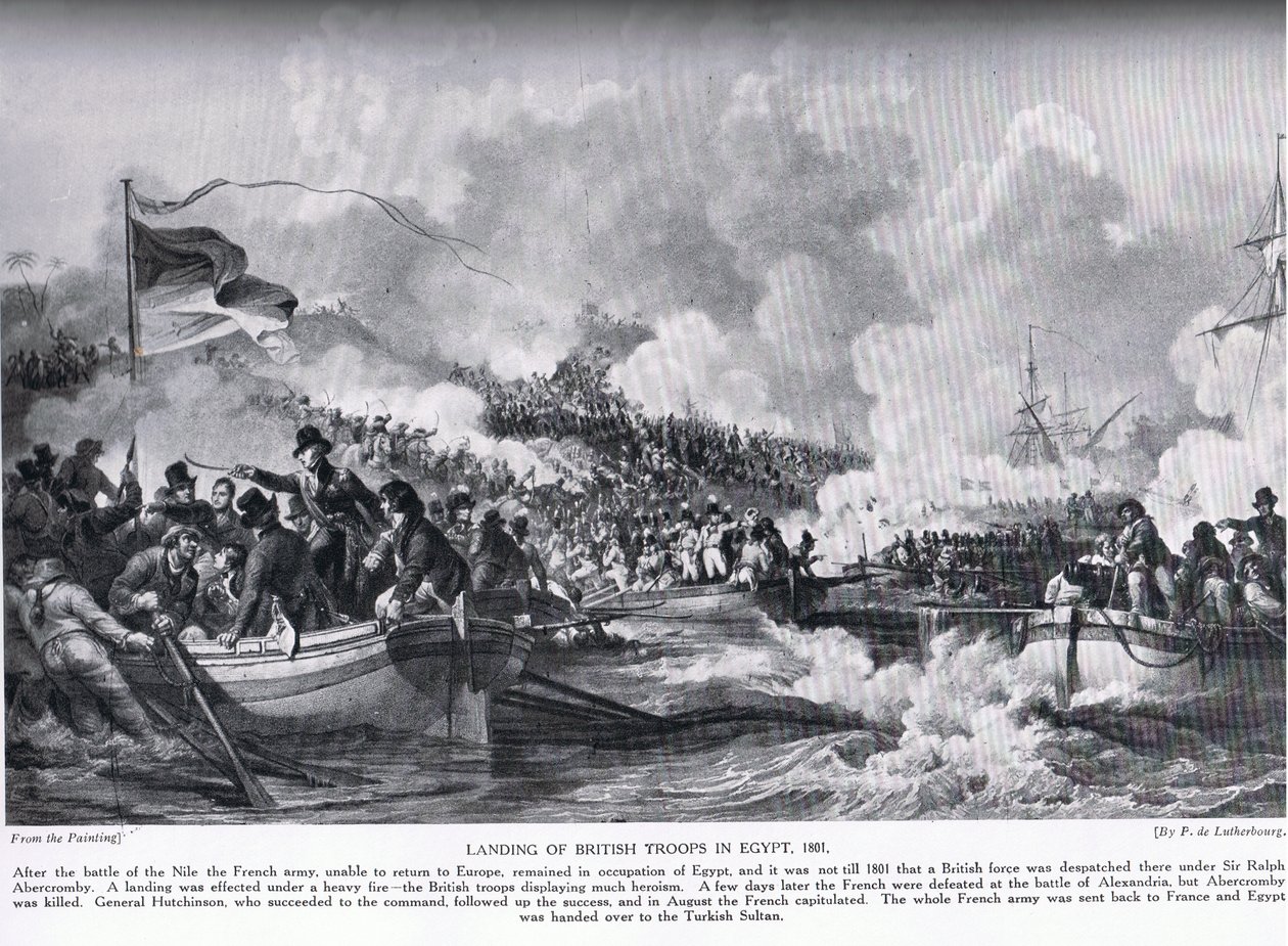 El desembarco de las tropas británicas en Egipto en 1801, ilustración de 