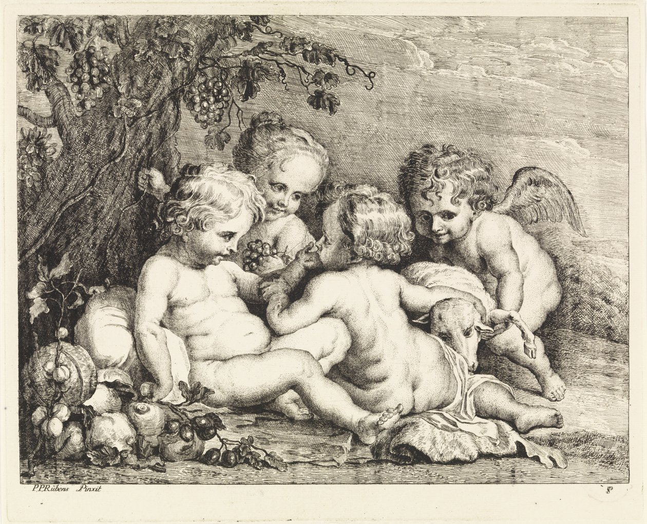 Cristo, Juan el Bautista y dos amorcillos de Philippe Lambert Joseph Spruyt