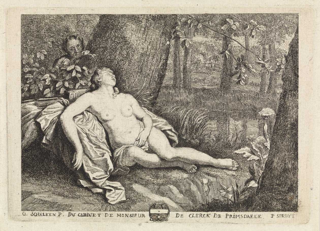 Ninfa dormida espiada por un sátiro de Philippe Lambert Joseph Spruyt