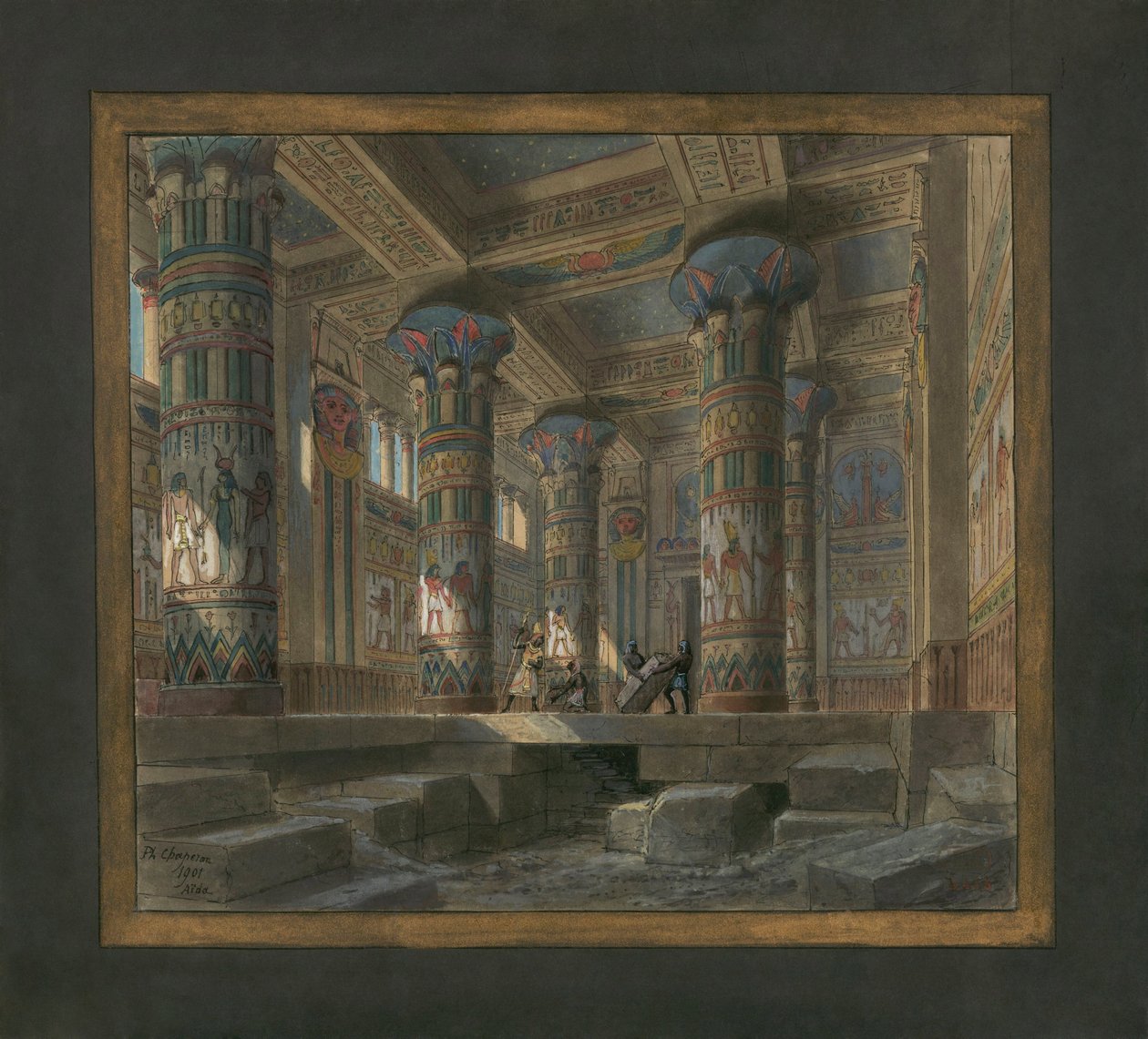 Escenografía de Philippe Chaperon para la ópera Aida de Giuseppe Verdi (1813-1901): el templo de Isis de Philippe Marie Chaperon