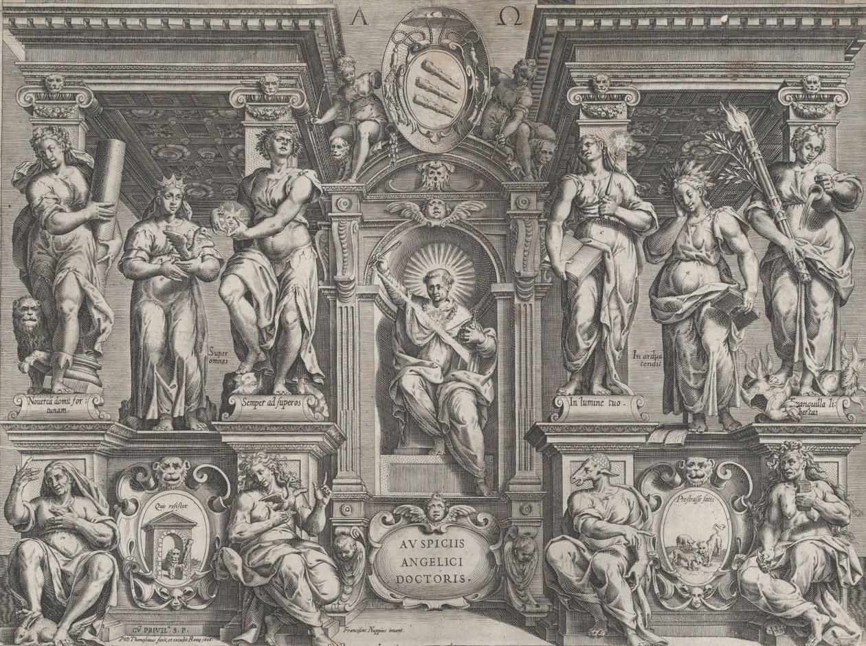 Tesis alegórica con varias figuras, ambientada en una estructura arquitectónica, 1608 de Philippe Thomassin