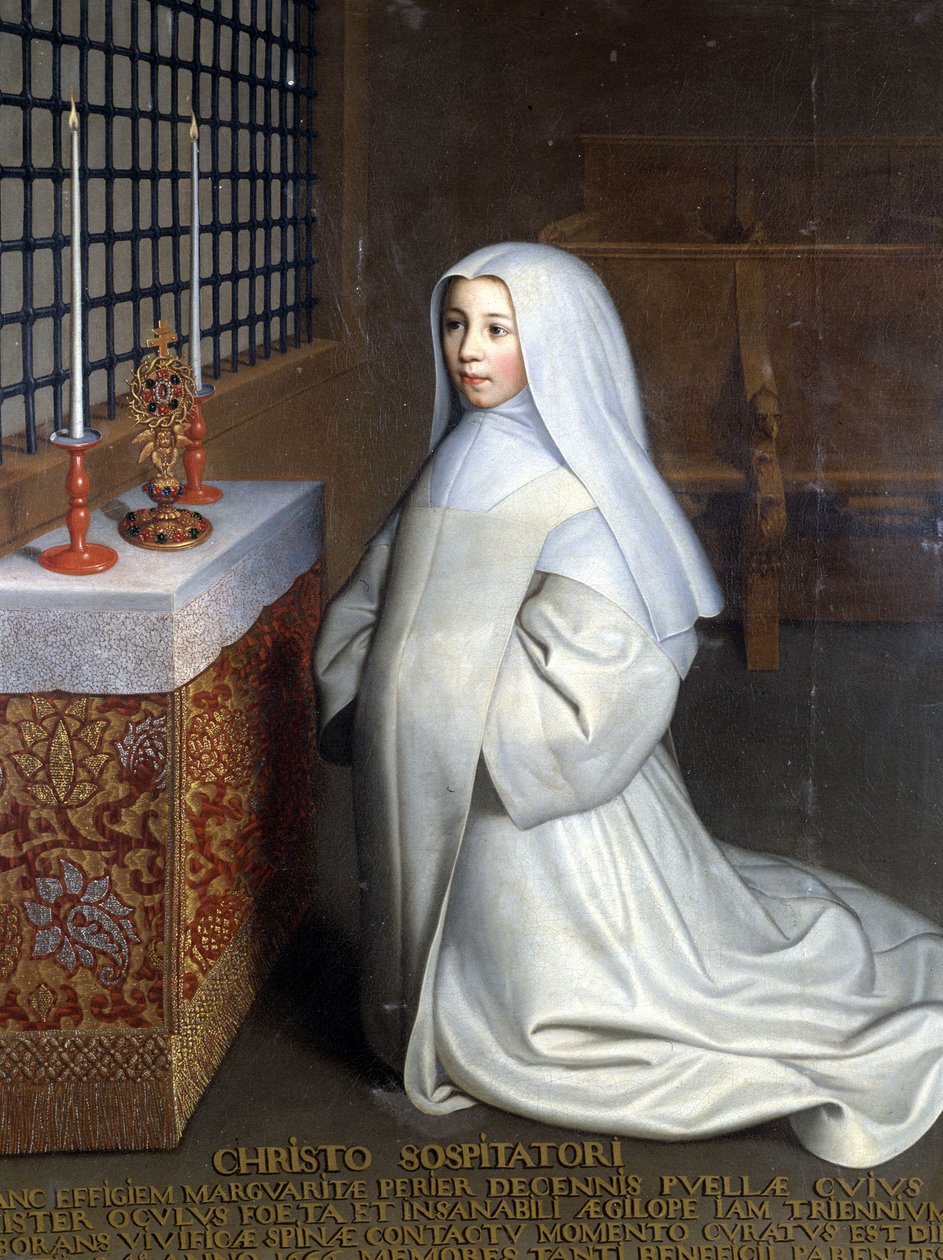 Retrato de Marguerite Périer, interna del convento de Port Royal des Champs y sobrina de Pascal (“A Cristo el Salvador: Marguerite Périer, una niña de 10 años cuyo ojo izquierdo fue sanado en contacto con la espina vigorizante”) de Philippe de (attr. to) Champaigne