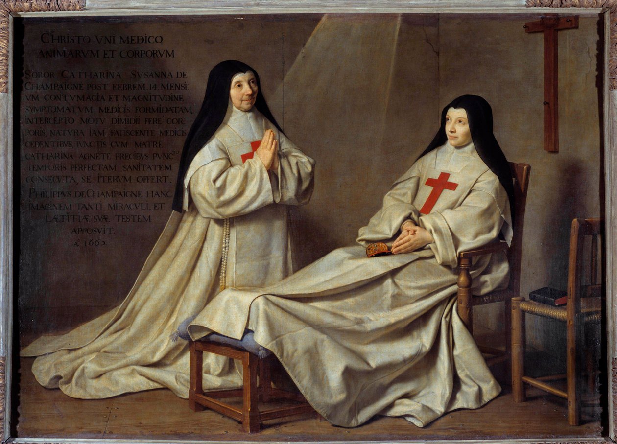 Jansenismo: "Retrato de la Madre Catherine Agnes Arnauld (1593-1671) y la Hermana Catherine de Sainte Suzanne Champaigne (1636-1686), hija del artista" Madre Catherine-Agnes de Saint-Paul llamada Agnes Arnauld fue la abadesa de la abadía de Port Roya de Philippe de Champaigne